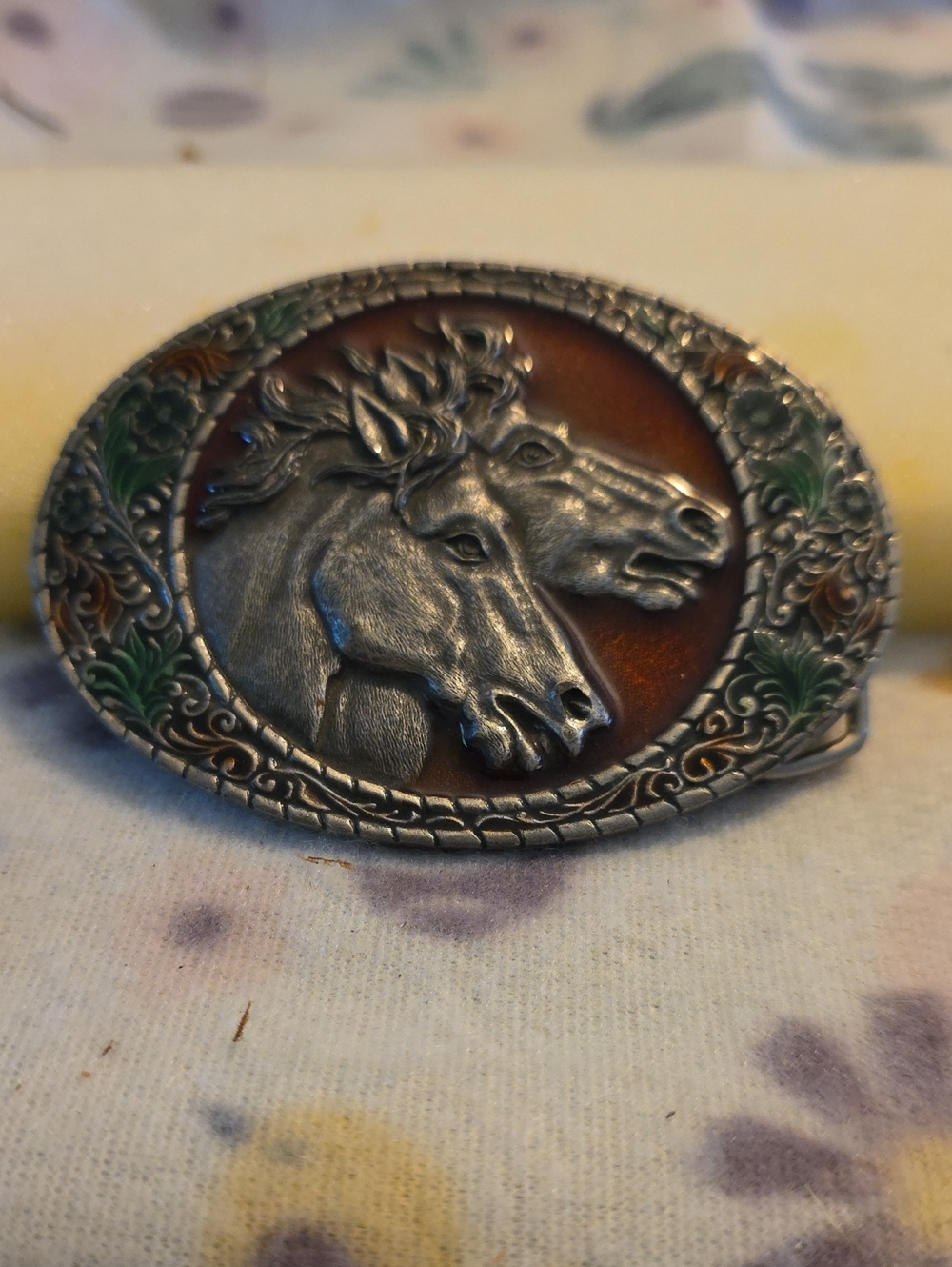Indiana Metal Craft 1981 Horse Stallion Heads Belt Buckle